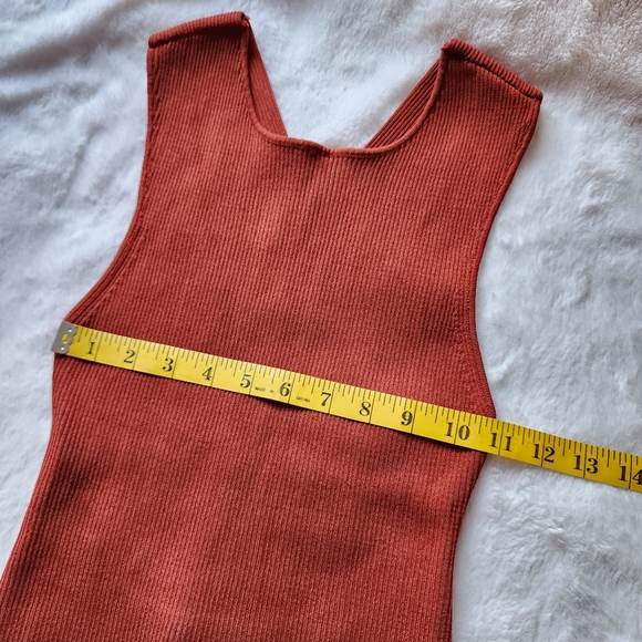 Zara rust brick orange-red thick sleeveless top cross open back Size M - Picture 5 of 7